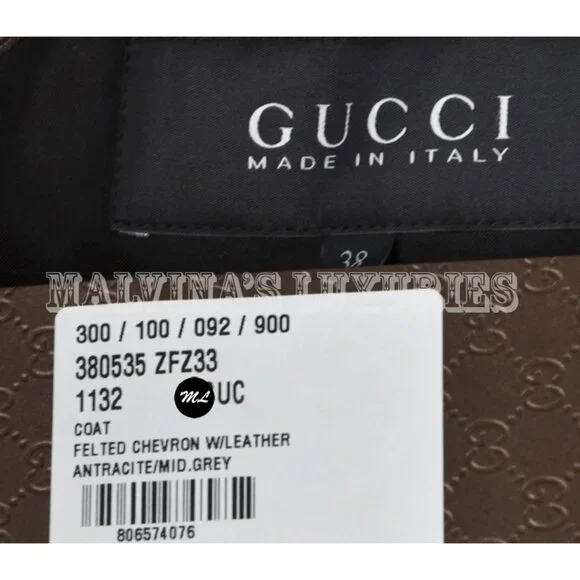 GUCCI COAT GREY WOOL HERRINGBONE DOUBLE BREASTED LONG JACKET IT42/ US6